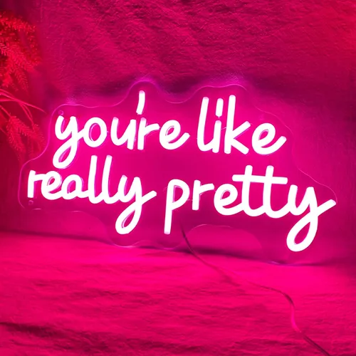 Vista 9 de Letrero de neón con texto en inglés "You're Like Really Pretty Neon", luces de neón rosas para dormitorio, regulables, para decoración de pared