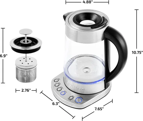 Vista 6 de OVENTE Hervidor de té eléctrico de 1.7 L con infusor extraíble, control de temperatura variable, función de mantener el calor, caldera de agua