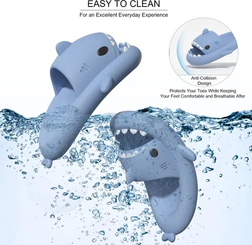 Vista 5 de EECH Lindas pantuflas para niños grandes, sandalias de tiburón de nube, suela gruesa mejorada, antideslizantes, para interiores y exteriores, verano