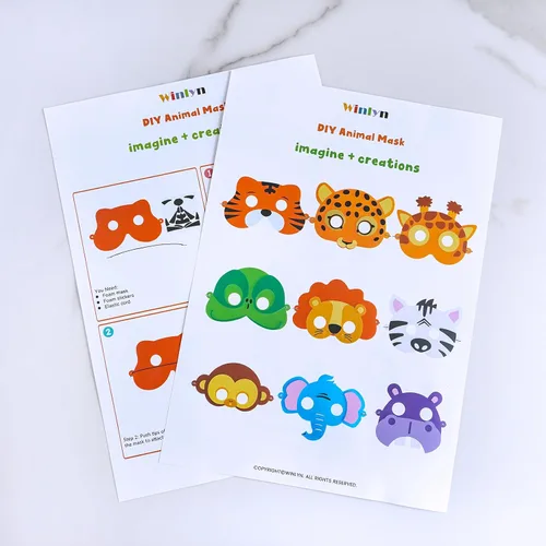 Vista 9 de Winlyn 27 juegos de máscaras de animales de la selva, kits de manualidades, máscaras faciales de animales de safari, máscaras de espuma para fiestas