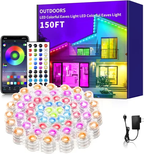 Vista 11 de Luz permanente para exteriores de 100 pies, luces RGB inteligentes para exteriores con aplicación y control remoto, sincronización de música