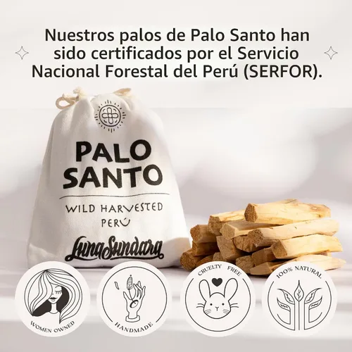 Vista 4 de Luna Sundara Palitos de Palo Santo de Perú de calidad sostenible cosechados a mano, 3.53 oz, auténticos palitos de manchas que incluyen una bolsa