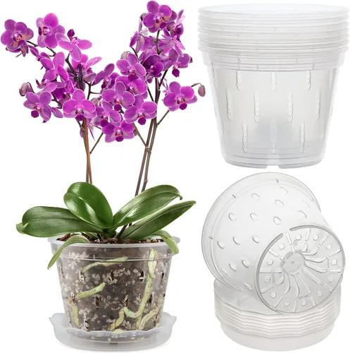 Vista 7 de Maceta para Orquídeas, Paquete de 6 Macetas para Orquídeas con Agujeros, Maceteros de Flores de Plástico Transparente de 5.5 Pulgadas