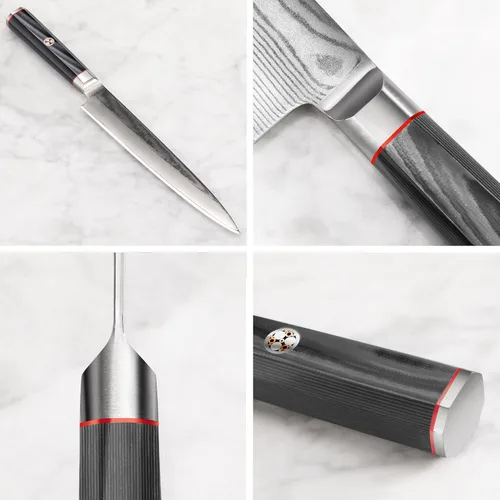 Vista 3 de Cangshan YARI Series 501288 Cuchillo Sashimi de 8 pulgadas con funda, acero de Damasco X-7