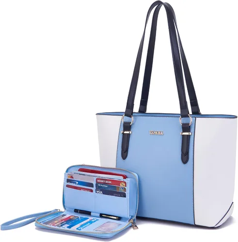 Vista 10 de YZAOLL Bolsos para mujer de cuero sintético, medianos y grandes, bolso de hombro, cartera, juego de bolso de mano y billetera