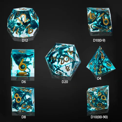 Vista 5 de DND - Juego de dados de borde afilado, 7 piezas de dados poliédricos DND con exquisito embalaje de caja de hoja, ideal para juegos de rol