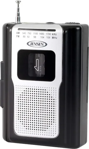 Vista 3 de Jensen CR-100 - Radio AM/FM portátil retro, reproductor de cassette personal, diseño compacto y ligero, estéreo de radio AM/FM, reproductor