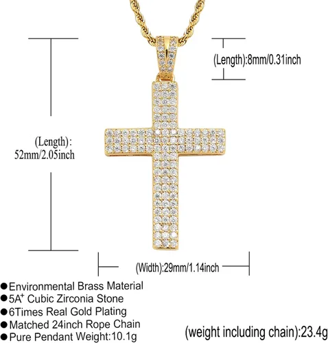 Vista 5 de STARCHENIE Collar de cruz para hombre, colgante de latón chapado en oro, joyería de crucifijo de circonita cúbica, cadena de cuerda de 24 pulgadas