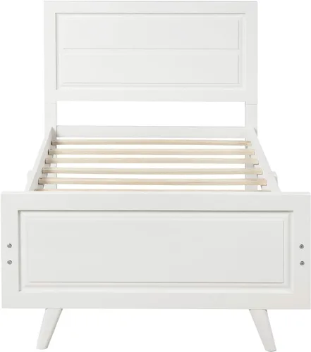 Vista 5 de SOFTSEA Cama de plataforma de tamaño individual con cabecero y estribo, marco de cama de madera maciza con soporte de listones de madera, marco