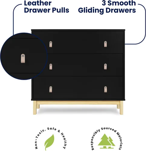 Vista 4 de babyGap Legacy 3 Drawer Dresser with Leather Pulls and Interlocking Drawers by Delta Children, Ebony/Natural Ébano/Natural