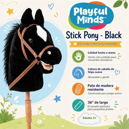 Vista 6 de Nature Bound Caballo de palo Caballo en un palo con efectos de sonido – Poni de peluche hecho a mano para niños pequeños y niños Mango de madera