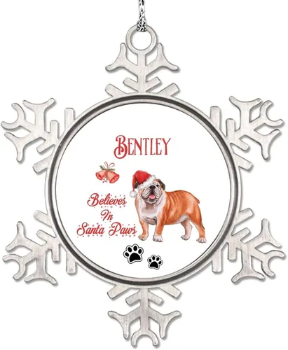 Vista 7 de Christmas Hat Dog Snowflake Ornaments Pug Dog Ornament for Christmas Tree Decor Believes in Santa Claw Metal Custom Pet Christmas Ornaments 2023