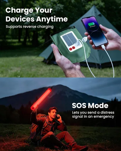 Vista 9 de Luces solares para campamento recargables, 4 modos de iluminación, lámpara inflable impermeable IP66 para senderismo, mochileros, supervivencia