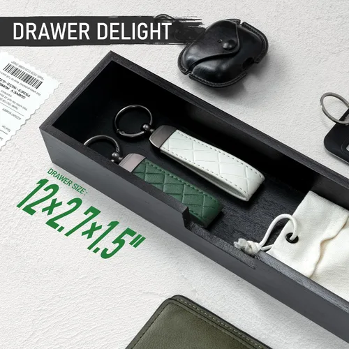 Vista 6 de Rebee Vision Organizador decorativo de llaves de madera de pino con montaje en pared y cajón – Organizador moderno de correo con 6 ganchos