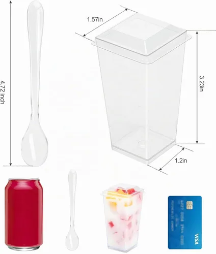 Vista 2 de EASERCY Paquete de 100 mini tazas de postre de 3 onzas con tapas y cucharas, tazas transparentes para postres con cucharas, tazas de parfait