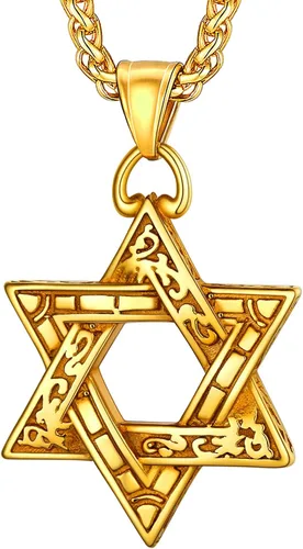 Vista 24 de U7 - Collar con Estrella de David para hombres y mujeres, dije hexagonal de acero inoxidable con cruz/piedra de rubí/collares clásicos judíos