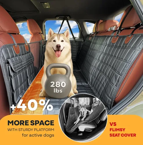Vista 3 de Funda de asiento de automóvil para perro para asiento trasero con parte inferior dura, extensor de asiento trasero impermeable para perros, cama
