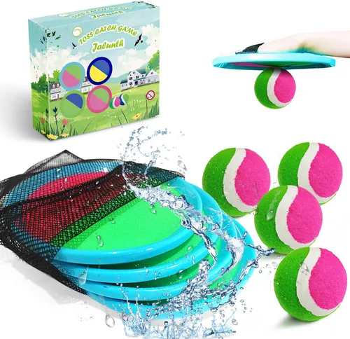 Vista 11 de Jalunth Juego de Atrapar Pelotas con Paletas de Lanzamiento - Juguetes de Playa Patio Trasero Juegos al Aire Libre Piscina Patio Trasero Objetivo