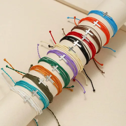 Vista 17 de Conjunto de pulseras de playa para hombres y mujeres, pulseras para hombres, pulseras bohemias hechas a mano, pulseras envolventes de joyería