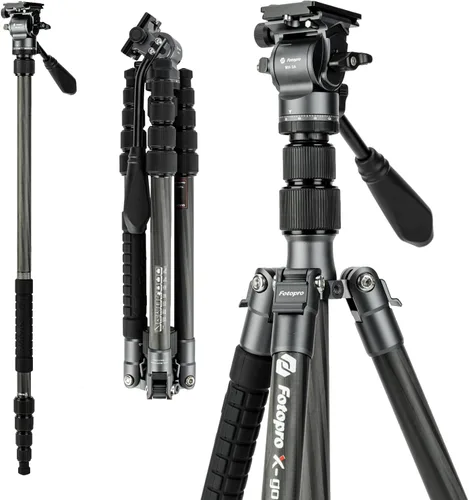 Vista 14 de Fotopro - Trípode de viaje de fibra de carbono de 62", trípode de cámara ligero y compacto con cabeza de bola y placa de liberación rápida