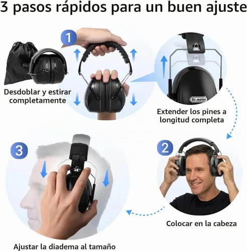 Vista 8 de Dr.meter Orejeras de protección auditiva, orejeras de seguridad con reducción de ruido de 31 dB con diadema ajustable para adultos y niños
