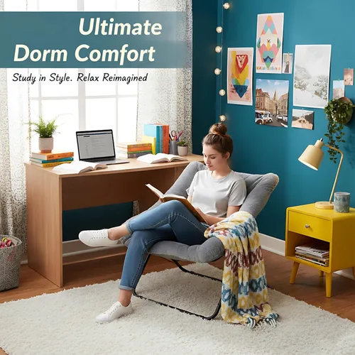 Vista 5 de Cómoda silla plegada, silla plegable de gran tamaño de piel sintética suave, silla flexible para adultos y niños, silla lunar con marco de metal