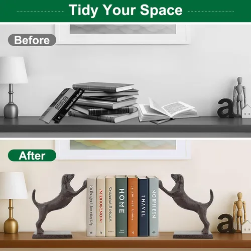 Vista 5 de Sujetalibros decorativos para perros, extremos únicos de hierro fundido con forma de animal para guardar libros resistentes, para decoración