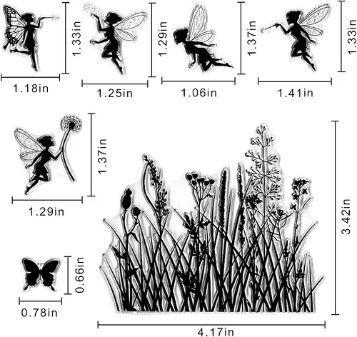 Vista 2 de Hying Sellos transparentes para hacer tarjetas y álbumes de fotos, para niñas voladoras, sellos de goma transparente para flores de primavera