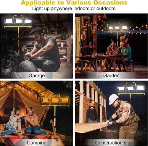 Vista 6 de Luces de trabajo de color 3 en 1 con soporte, luz de trabajo LED de cabeza de 22500 lm, con soporte de trípode ajustable y plegable, lámpara