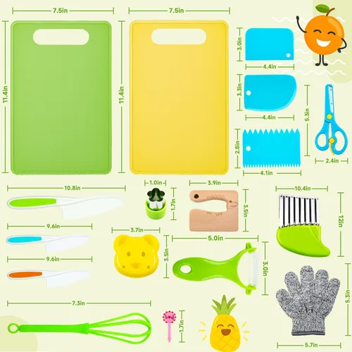 Vista 2 de Labeol Juego de 32 herramientas de cocina Montessori para niños pequeños, juegos de cocina seguros para niños y niñas, juego de cuchillos de cocina