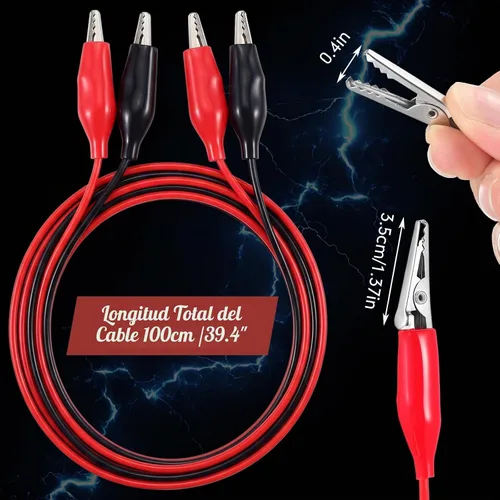 Vista 2 de EBOOT 4 pinzas de cocodrilo eléctricas, cables de prueba de 40 pulgadas con clips de cocodrilo, cables de puente de doble extremo para pruebas