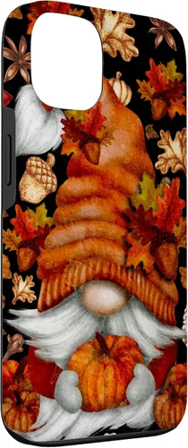 Vista 3 de iPhone 13 Lindo gnomo de Acción de Gracias calabaza otoño árbol otoño hojas caso