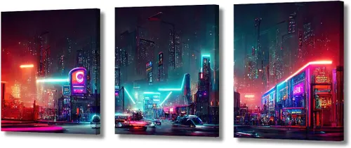 Vista 66 de Lienzo decorativo para pared de sala de estar, lienzo Cyberpunk, decoración de pared de 3 paneles, decoración de pared para el hogar, dormitorio