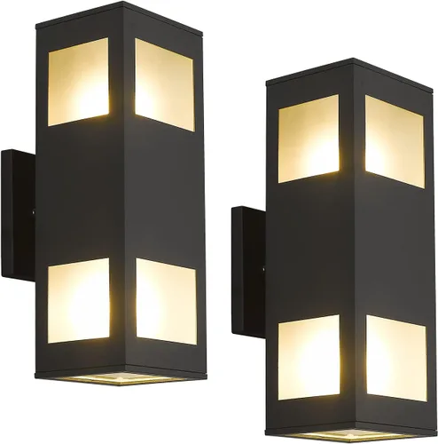 Vista 12 de harriet Luces de porche modernas para exteriores, cubierta de aluminio impermeable IP64 y vidrio templado, aplique de pared rectangular arriba/abajo