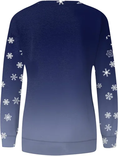 Vista 3 de Camiseta de manga larga, camiseta de Navidad para mujer, cuello redondo, manga larga, blusa