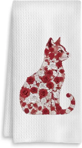 Vista 12 de Toalla de cocina con gato floral, toalla de mano con gato floral para decoración de baño, toalla de té para platos de cocina con gatito