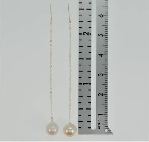 Vista 4 de Solid 18KT Gold Genuine Freshwater Pearl Threader Earrings for Women