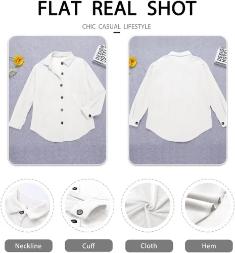 Vista 4 de ZOLUCKY Womens Casual Plus Size Shacket Jacket Long Sleeve Button Down Shirts Blouses Tops