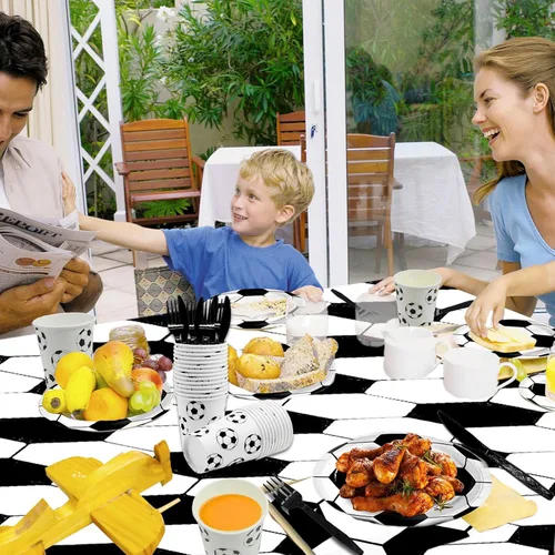 Vista 3 de Juego de vajilla de 146 piezas para fiesta de fútbol, platos y servilletas de fútbol, suministros para fiesta, decoración de fiesta de cumpleaños