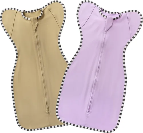 Vista 10 de Swaddling - Saco de dormir para recién nacido, paquete de 2 unidades, 100% algodón, diseño de brazos hacia arriba con cremallera de 2 vías, manta