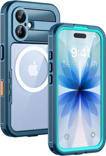 Vista 31 de Lanhiem Funda magnética impermeable para iPhone 16, protector de pantalla de privacidad integrado, compatible con MagSafe, funda antiespía de cuerpo