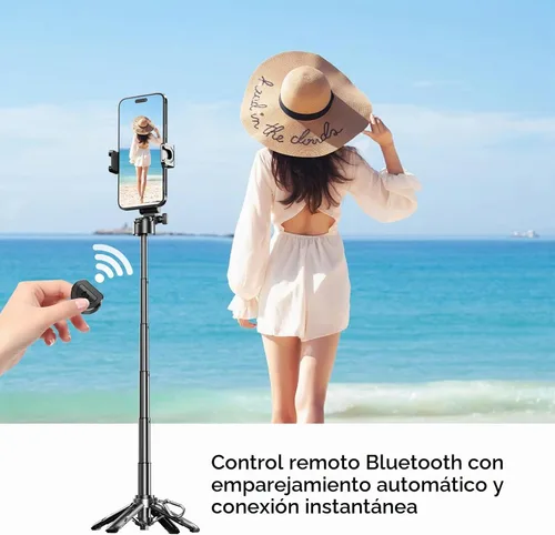 Vista 5 de Trípode Selfie Stick Mini con control remoto, trípode de agarre extensible de 17 pulgadas, tamaño de bolsillo 3 en 1 con 2 zapata fría, obturador