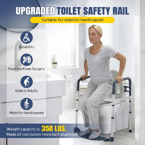 Vista 5 de Lianjindun, pasamanos de seguridad para inodoro con reposapiés, asas plegables y portátiles para baño, para ancianos, personas mayores