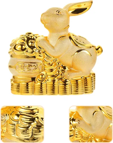 Vista 9 de Estatua de conejo de cerámica Feng Shui Estatua de conejo para riqueza 2023 Año Nuevo chino Zodiaco Recuerdo Animales Banco Moneda Conejito Caja