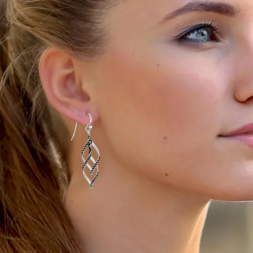 Vista 2 de Charmsy - Aretes colgantes de plata de ley 925 con doble torsión infinita para mujer Lazos lineales de marquesa clásica gota de infinito