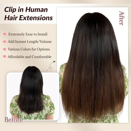 Vista 7 de Extensiones de cabello rubio ceniza con reflejos, extensiones de cabello humano real con clip, de 12 pulgadas, 2.47 onzas, doble trama, invisible