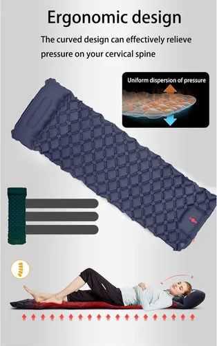 Vista 6 de Colchoneta de dormir para campamento: colchoneta inflable ultraligera con bomba de pie y almohada integradas, colchón de aire compacto mejorado