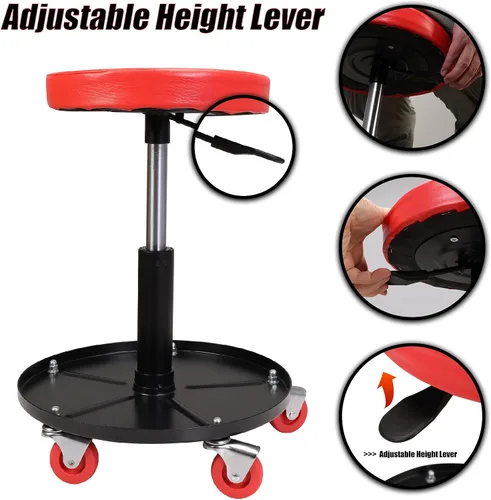 Vista 4 de Torin ATRHL6201B Asiento de garaje/taller neumático rodante resistente: Taburete mecánico acolchado ajustable con almacenamiento para herramientas