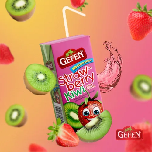 Vista 2 de Gefen Caja de jugo de fresa y kiwi con pajita (paquete de 27) Sin jarabe de maíz de alta fructosa Apto para viajes Tamaño de la lonchera