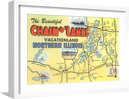 Vista 7 de AllPosters Póster decorativo para pared con mapa de Chain O'Lakes, Illinois sobre marco negro, 18 x 12 pulgadas